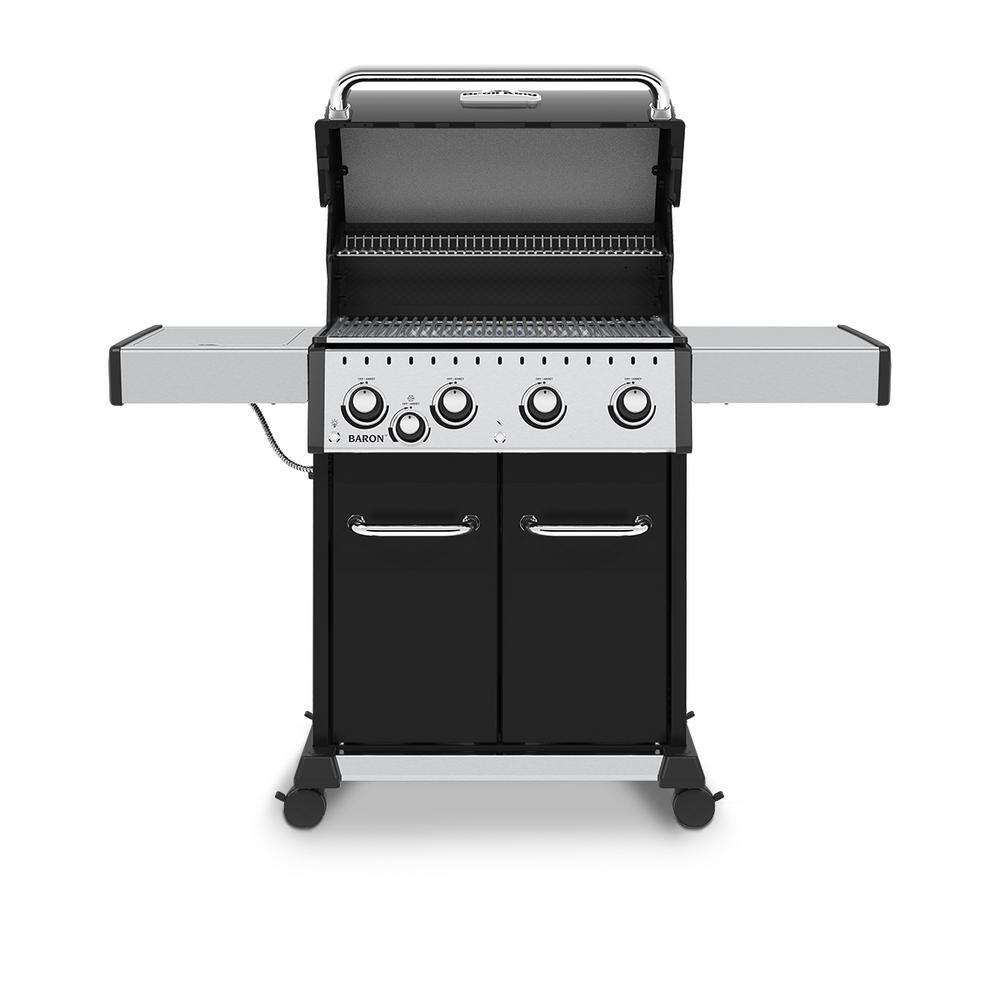 Broil King Baron 440 Pro 4-Burner Propane Gas Grill in Black with Side Burner