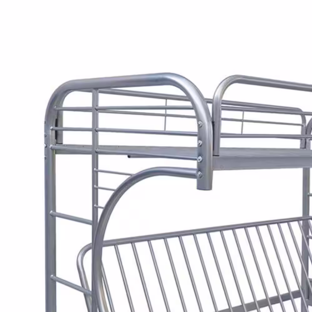 Benjara Eclipse Silver Twin Xl Over Queen Futon Metal Bunk Bed with Guardrails