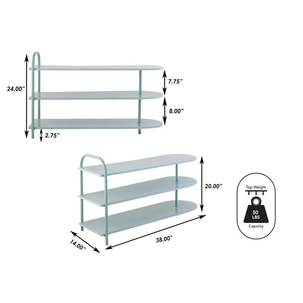 happimess Modern 24 in. H 9-Pair 3-Tier Iron Curved Decker Shoe Rack with 2-Tone in Mint