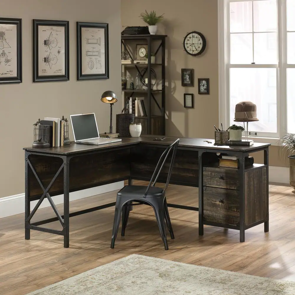 SAUDER Steel River Carbon Oak L-Shaped Desk