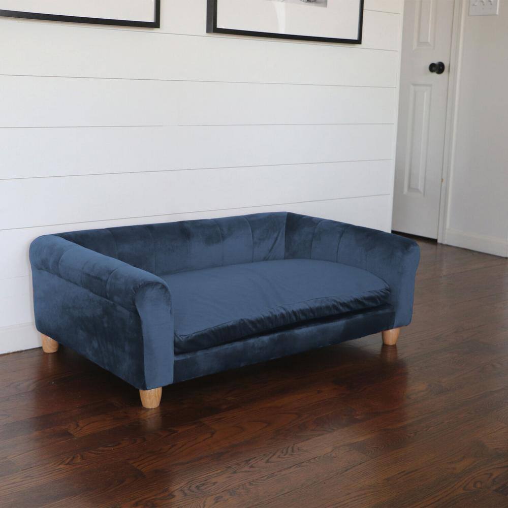 Critter Sitters 42 in. Large Navy Elegant Faux-Velvet Rectangle Pet Bed