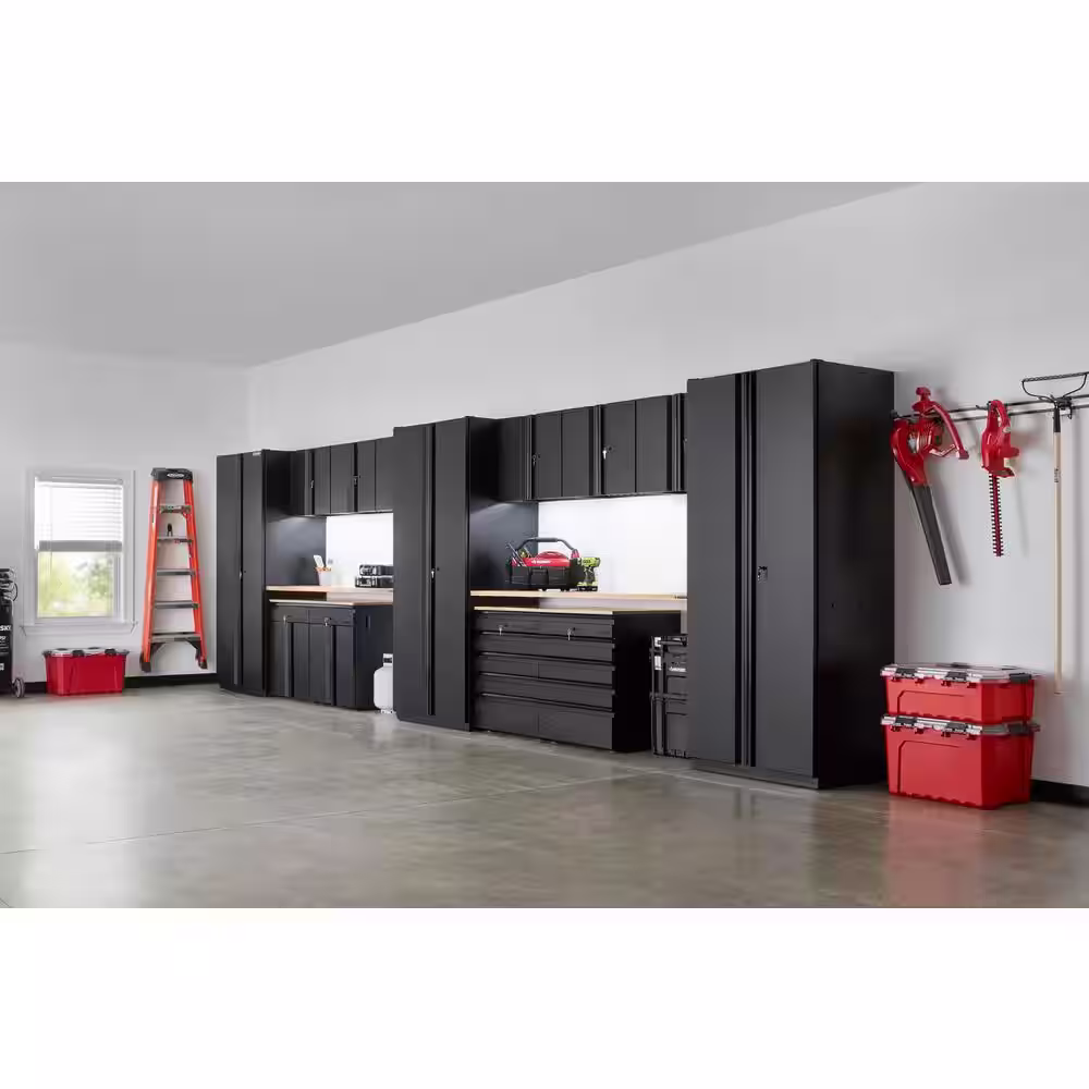 Husky 15-Piece Heavy Duty Welded Steel Garage Storage System in Black (276 in. W x 81 in. H x 24 in. D)