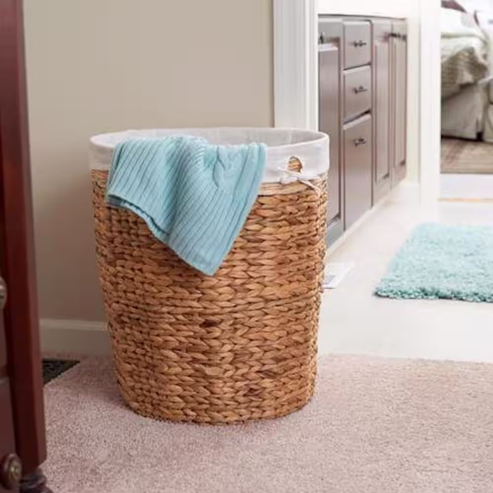 HOUSEHOLD ESSENTIALS Natural Water Hyacinth Laundry Hamper with Liner