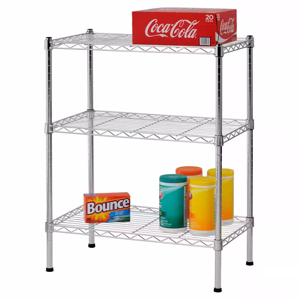 Sandusky Chrome 3-Tier Steel Wire Shelving Unit (24 in. W x 30 in. H x 14 in. D)