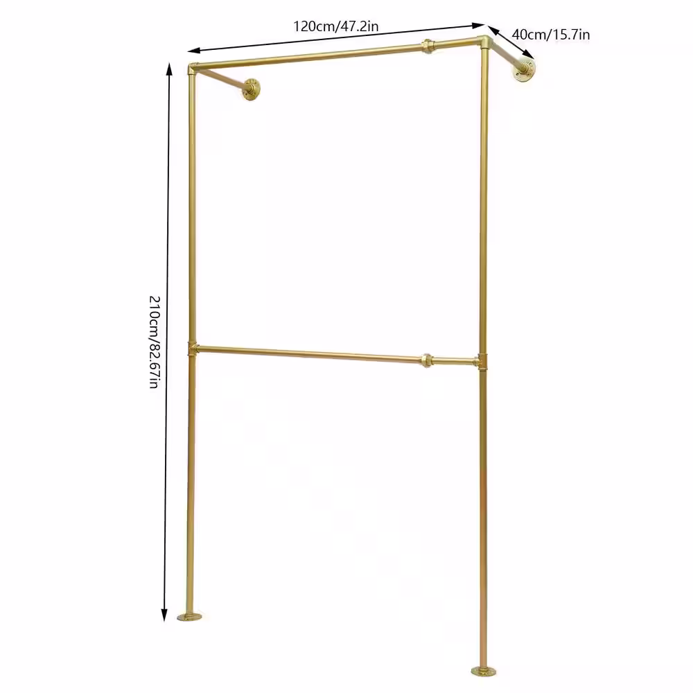None Gold Simple Pipe Wall Mounted Iron Display Clothes Rack 47.2 in. x 82.67 in.
