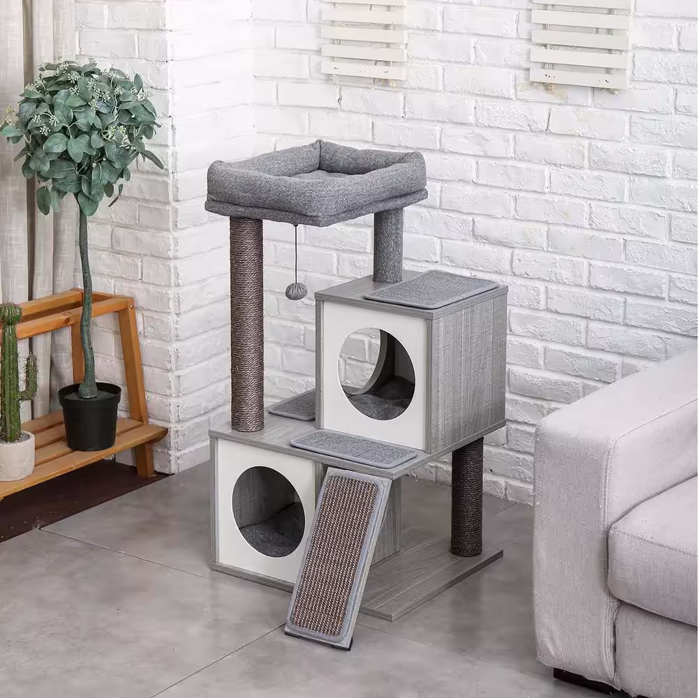 Foobrues Gray Pet Cat Scratching Posts and Trees Cat Houses