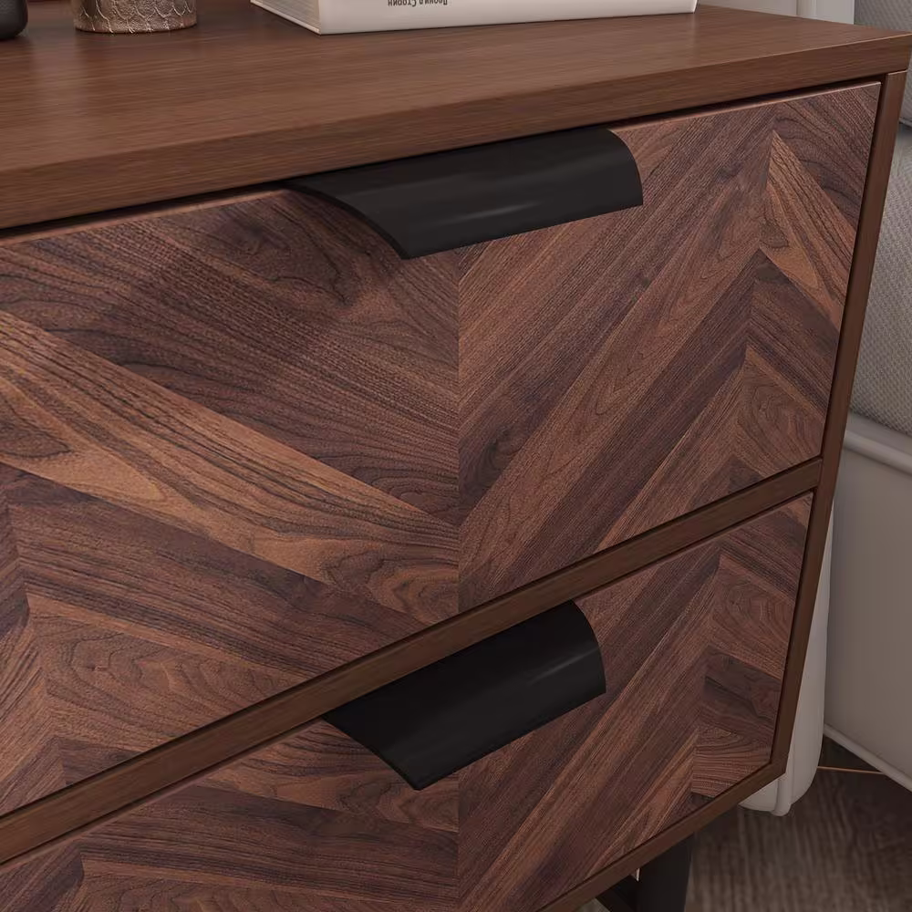 FUFU&GAGA 2-Drawer Brown Wood Nightstand With Metal Legs, Side Table Bedside Table 24 in. H x 18.9 in. W x 15.7 in. D