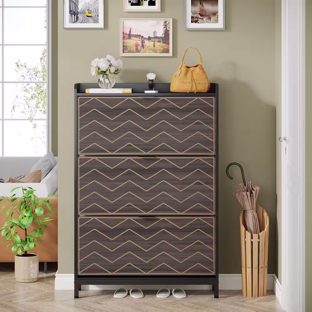 Tribesigns 49.6 in. H x 31.5 in. W Black Wood Shoe Storage Cabinet with 3-Drawers