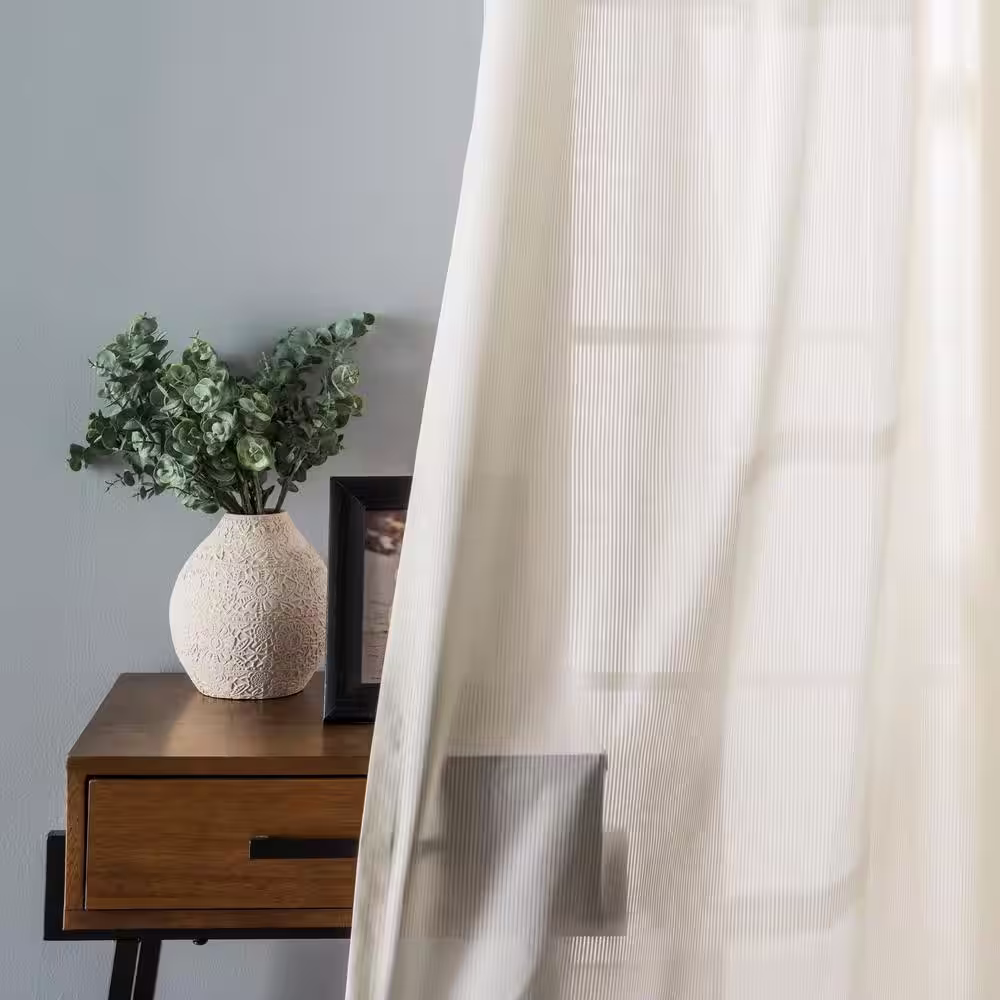 Ellis Curtain Serenity White Polyester/Cotton Semi Sheer Grommet Panel Pair - 80 in. W x 84 in. L