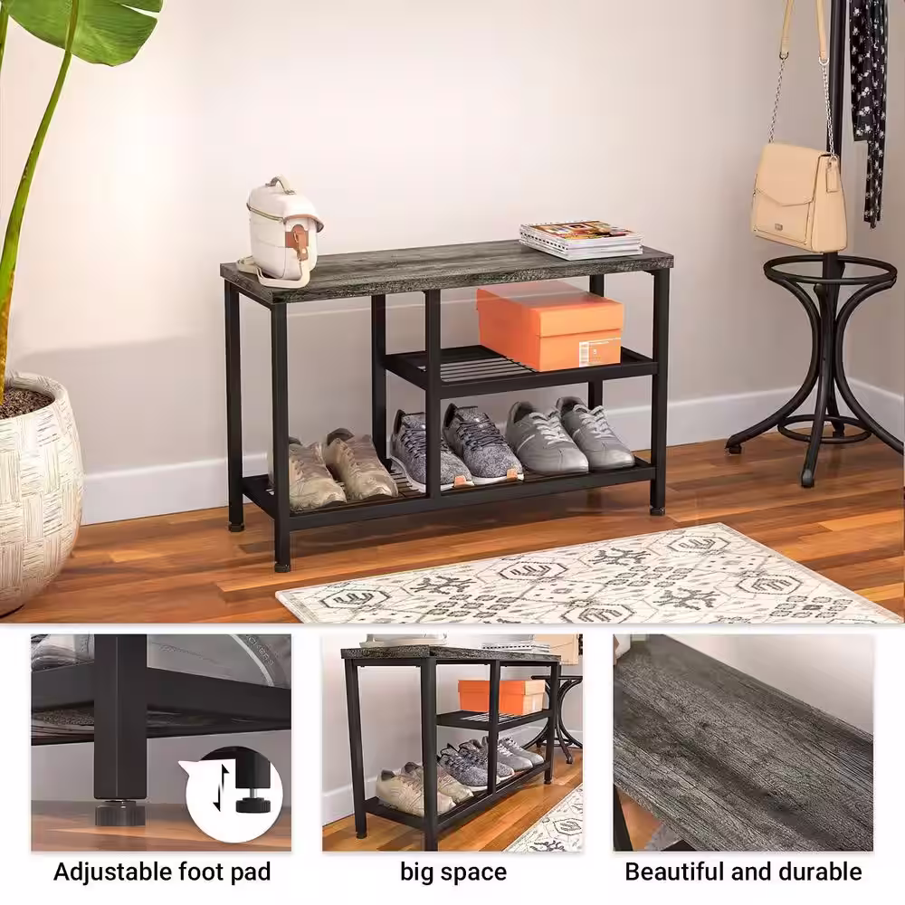 None 16.3 in. H 8-Pair 3-Tier Black Metal Shoe Rack