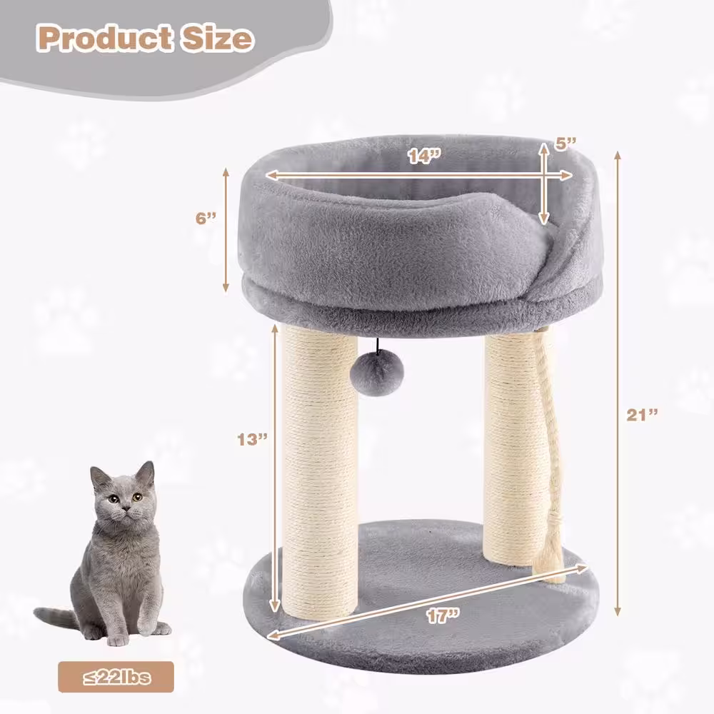 ANGELES HOME Gray Cat Climbing Tree with Plush Perchs and Scratching Post