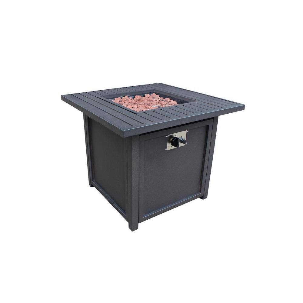 None Patio Metal Outdoor Gas Fire Pit Table With Dark Brown Slat Top