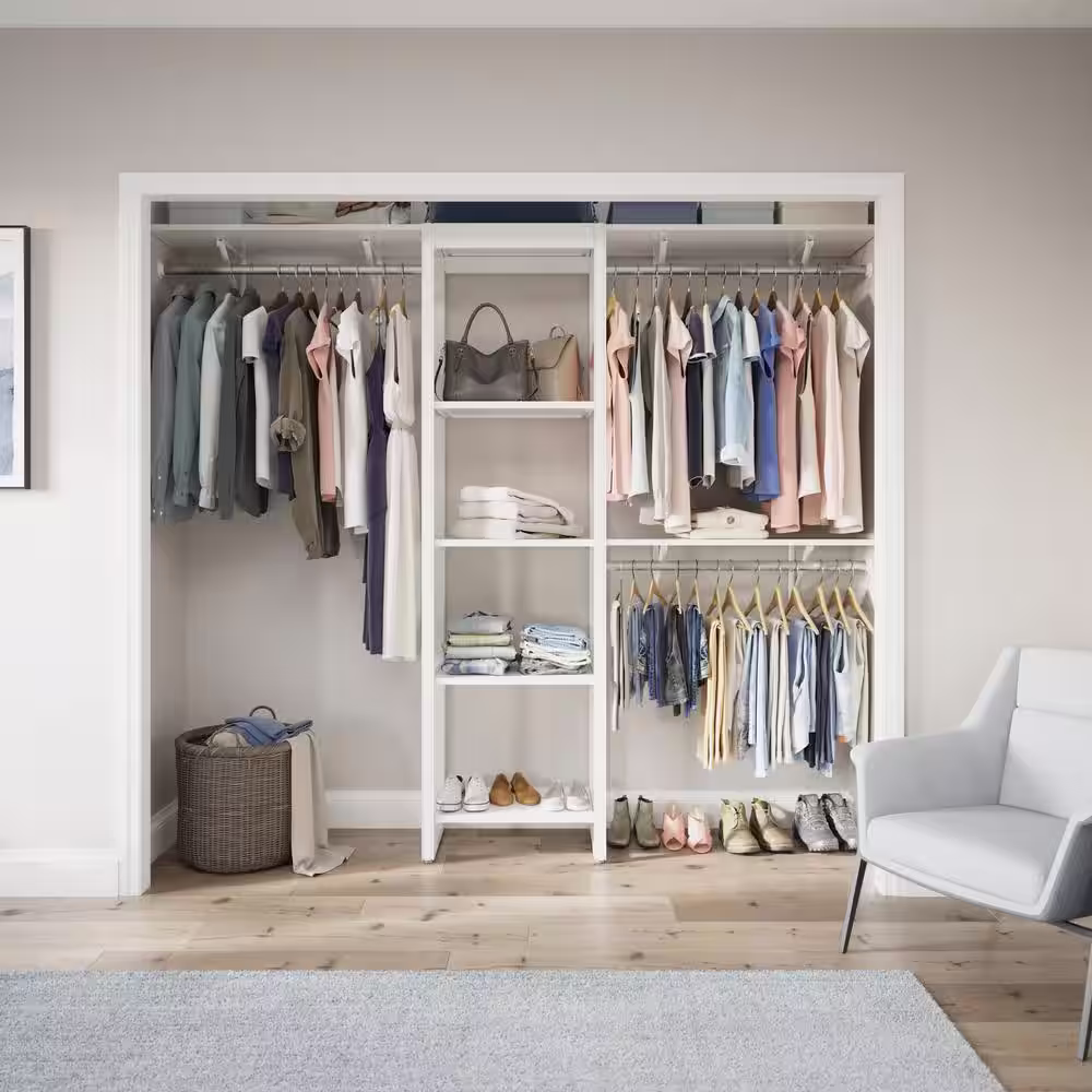 CLOSETS By LIBERTY 48 in. W to 92 in. W White Closet Shelf Tower with Shelf and Rod Extensions Wood Closet System