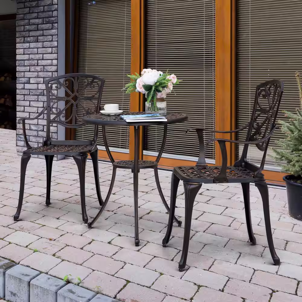 Nuu Garden Antique Bronze 3-Pieces Cast Aluminum Patio Outdoor Bistro Set Rust-Proof Furniture Set