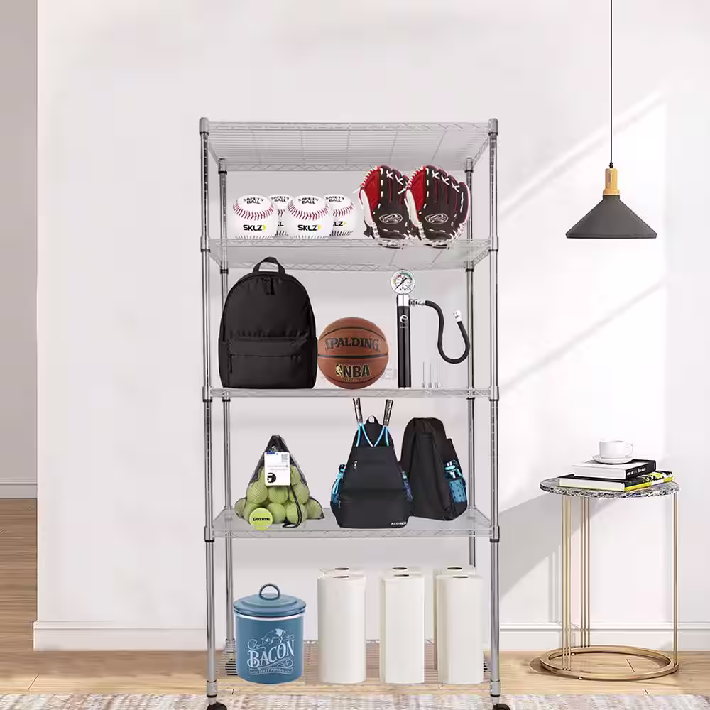 Amucolo Silver 5-Tier Steel Wire Shelving Unit with wheels (35.6 in. W x 73.2 in. H x 17.6 in. D)