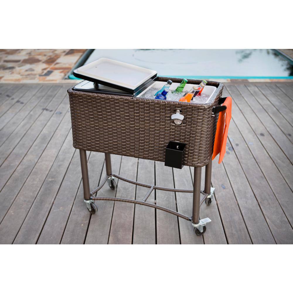PERMASTEEL 80 Qt. Wicker Patio Rolling Cooler Black/Brown