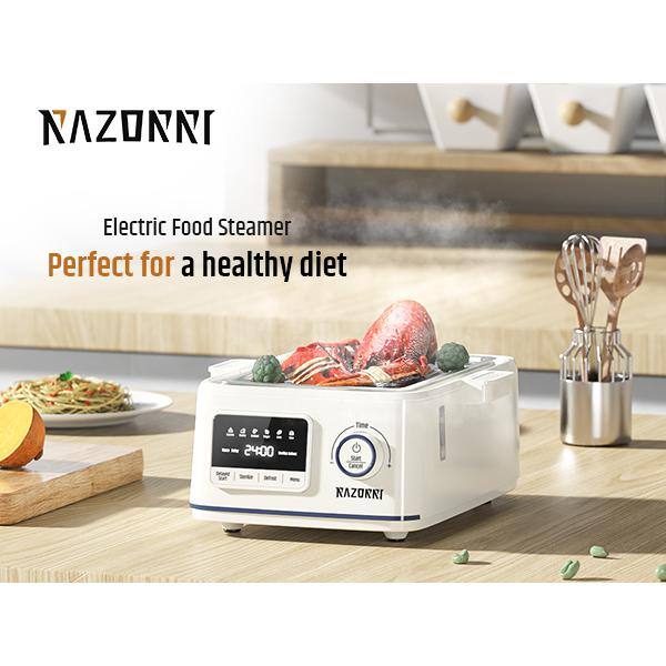 None Electric Food Steamer 5-qt. Stainless Steel with Timer, 24H Delayed Start, Auto Keep Warm, 68 oz. Water Capacity 20-cups