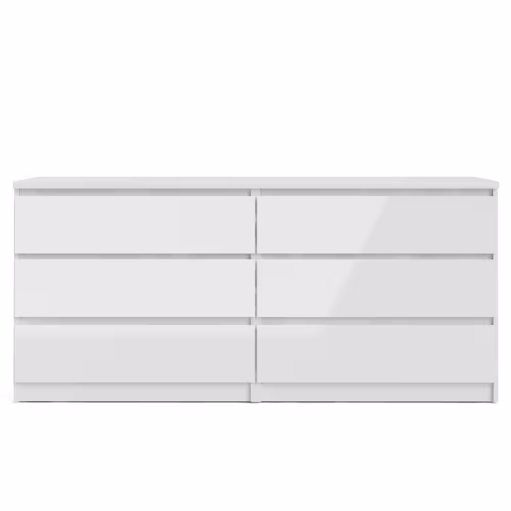 Tvilum Scottsdale 6-Drawer White High Gloss Double Dresser 27.60 in. H x 60.55 in. W x 19.69 in. D