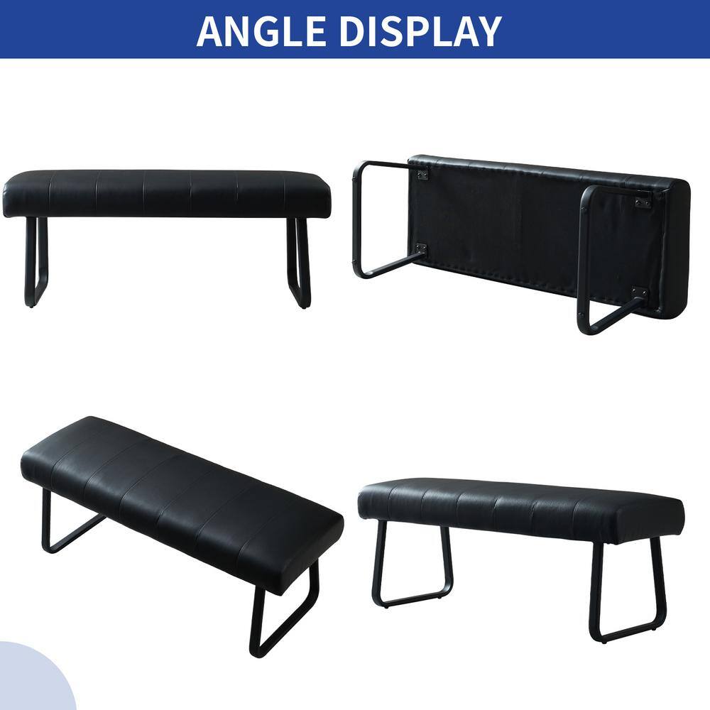 GOJANE Modern Black Dining Bench Backless with Metal Legs 55.1 in. (Black)