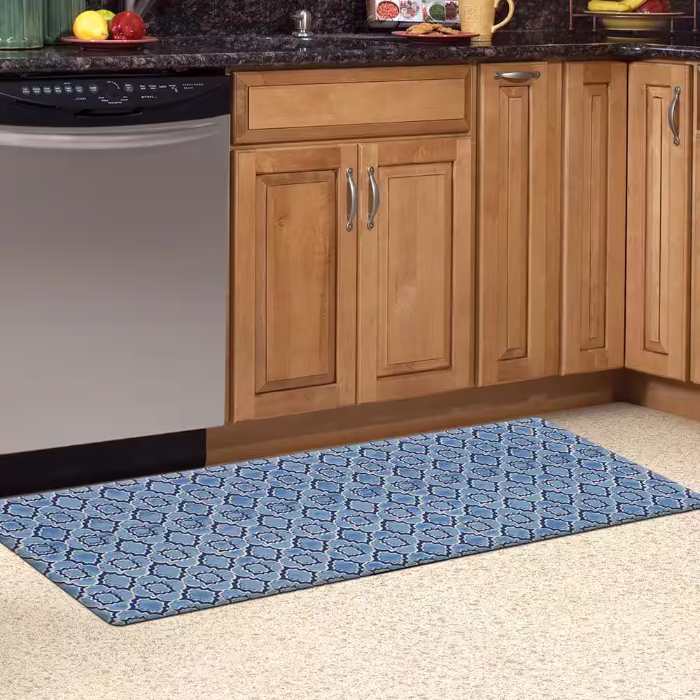 StyleWell Micro Elegance Indigo Clover 18 in. x 48 in. Kitchen Mat