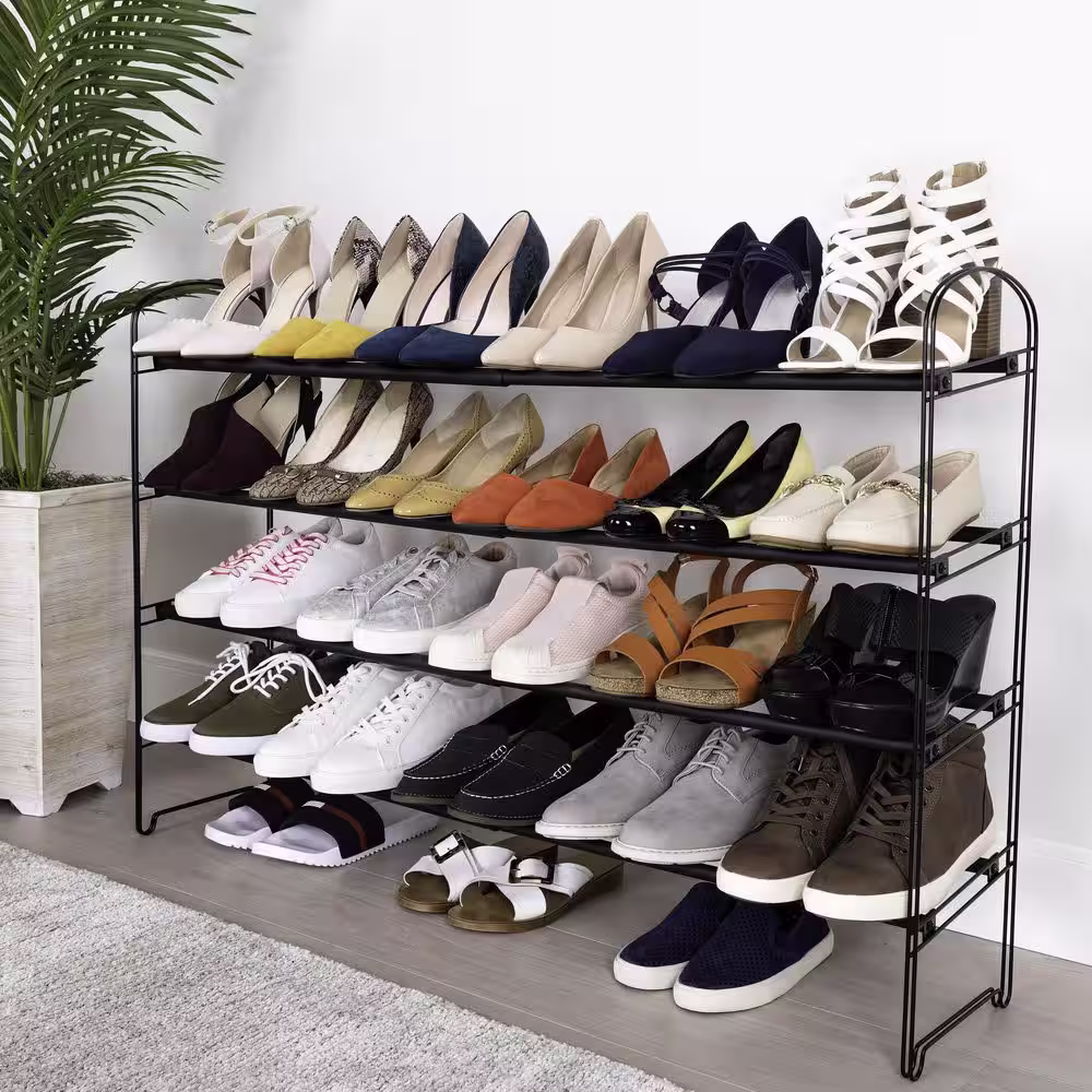 Seville Classics 28.9 in. H 4-Tier 30-Pair Black Expandable Non-Slip Metal Frame Shoe Rack