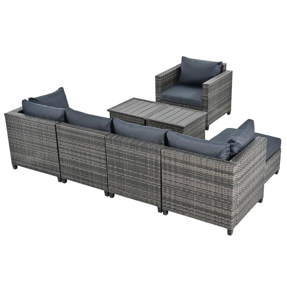Nestfair 8-Piece Wicker Patio Conversation Set with Gray Cushions and 2 Coffee Tables
