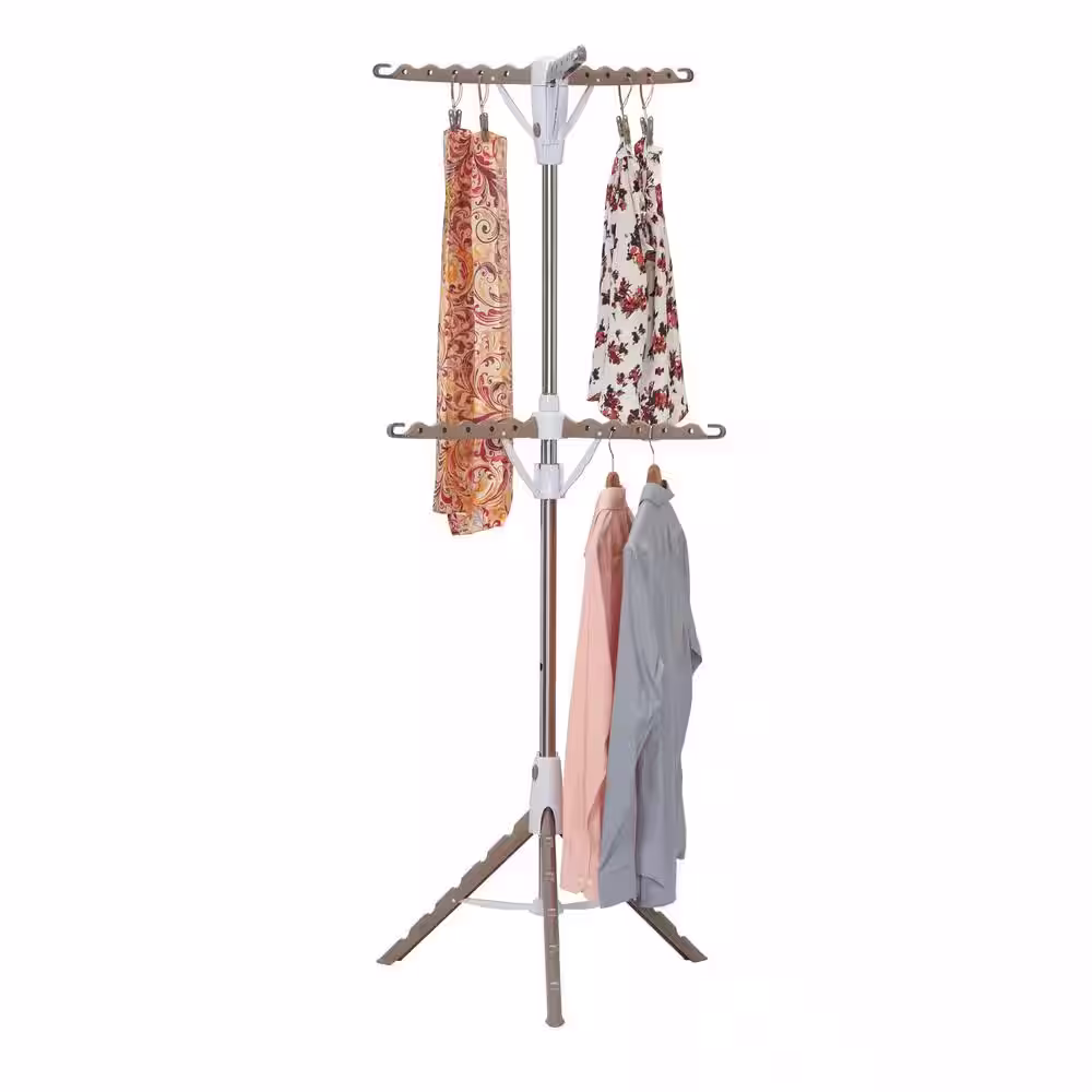 None 26 in. x 77.5 in. White Metal 2-Tier Tripod Garment Rack with Hanging Clothespins