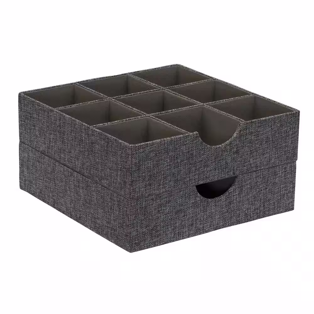 HOUSEHOLD ESSENTIALS 12 in. W x 3 in. H Graphite Linen 1 Drawer Unit 9 Section Hard-Sided Trays (2-Pack)