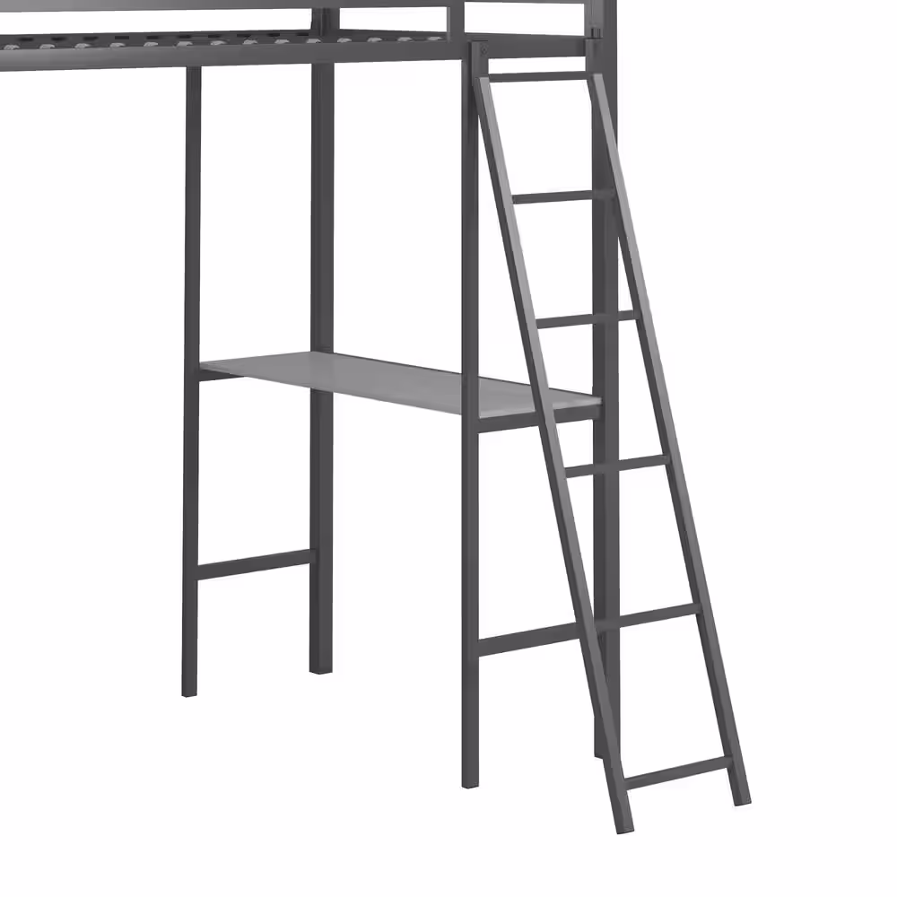Little Seeds Nova Gunmetal Gray Metal Twin Loft Bed with Shelves