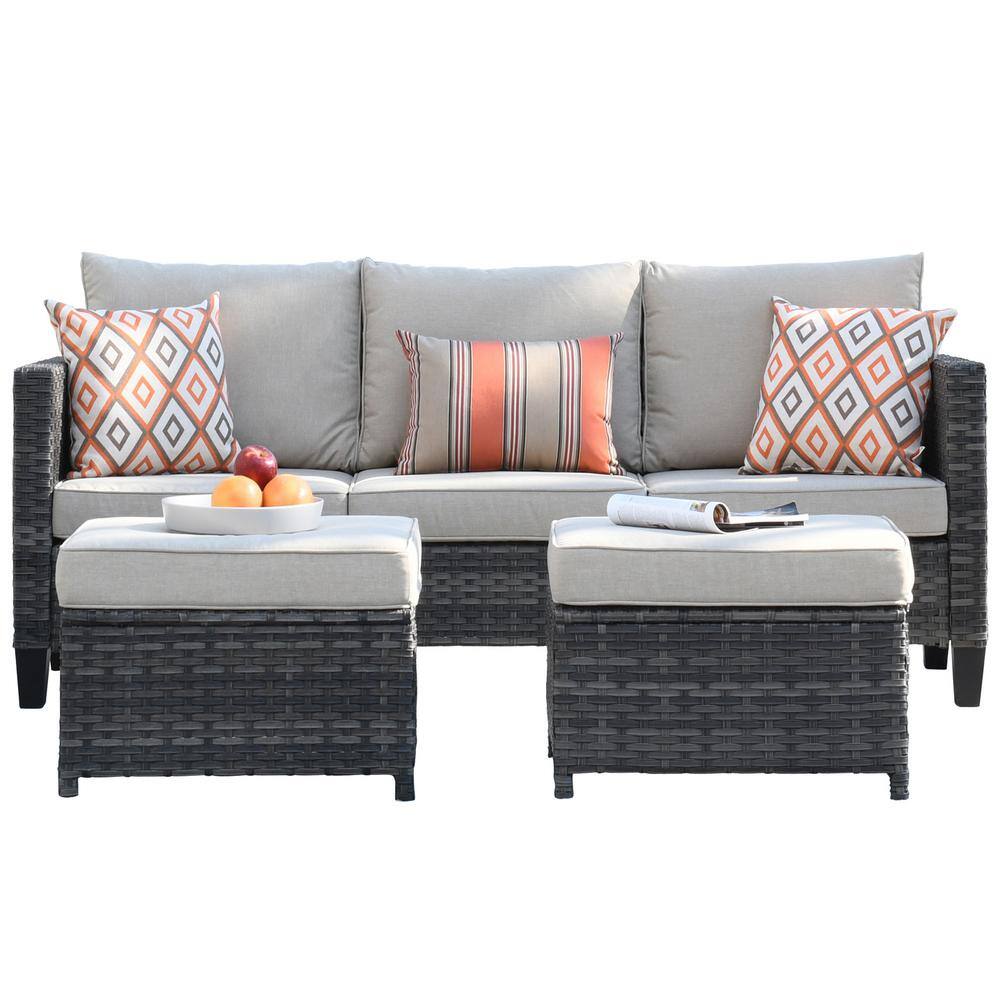 XIZZI Megon Holly Gray 10-Piece Wicker Patio Conversation Seating Sofa Set with Beige Cushions and Swivel Rocking Chairs