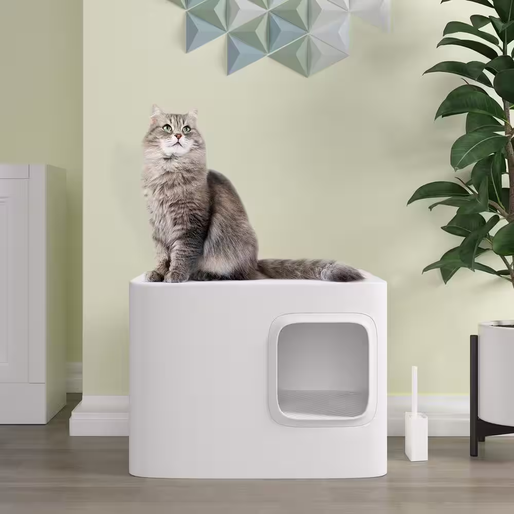 None Loo 19.7 in. W x 15.3 in. H Aspen White Plastic Enclosed Cat Litter Box with Scoop