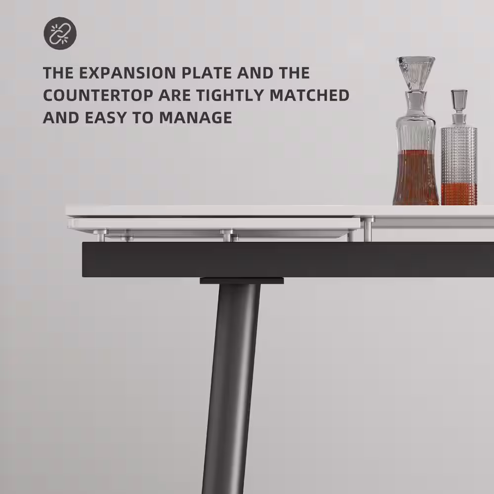 None 62.9 in. to 94.4 in. Rectangle White Stone Extendable Dining Table