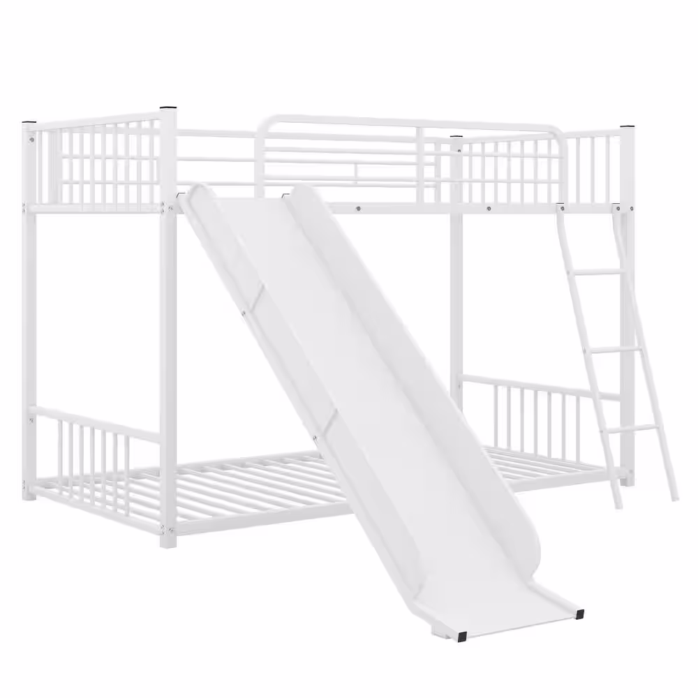 Harper & Bright Designs White Twin over Metal Bunk Bed with Slide