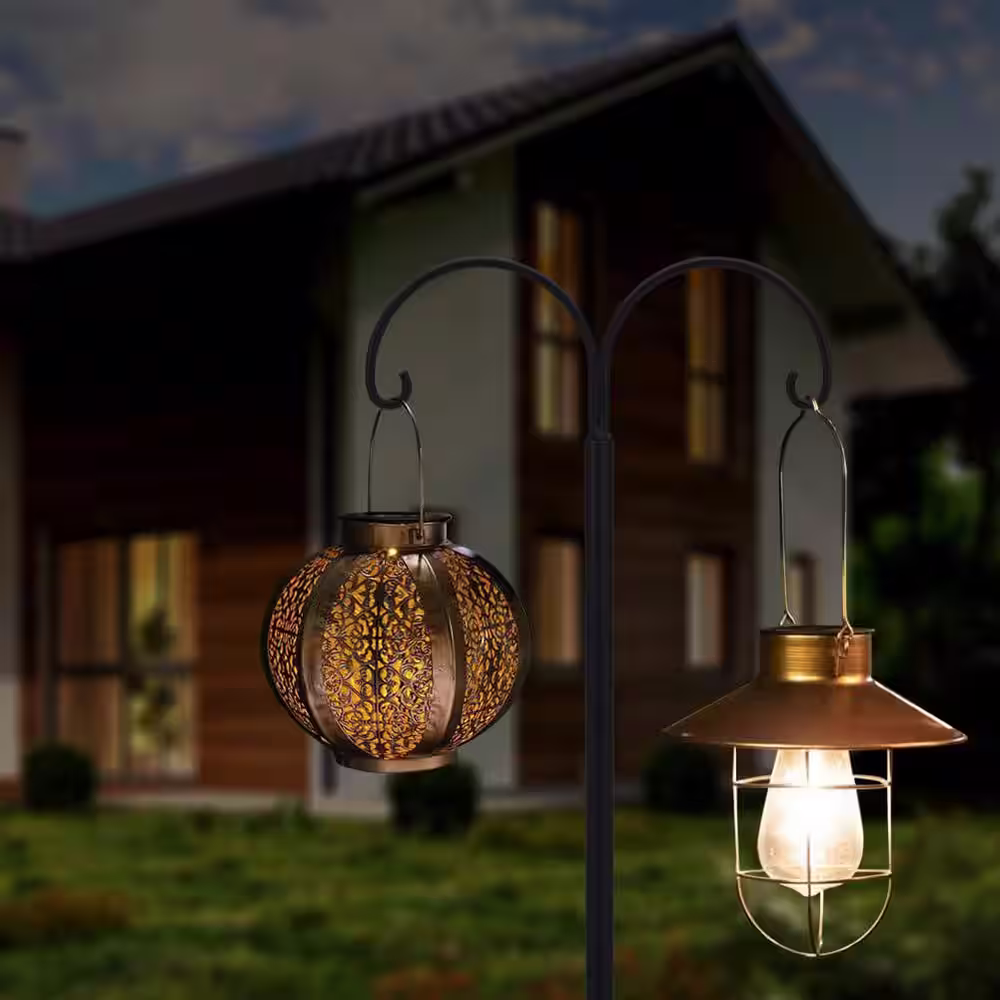 None Double Shepherds Hooks for Outdoor, 5 Base Prongs Adjustable Bird Feeder Stand