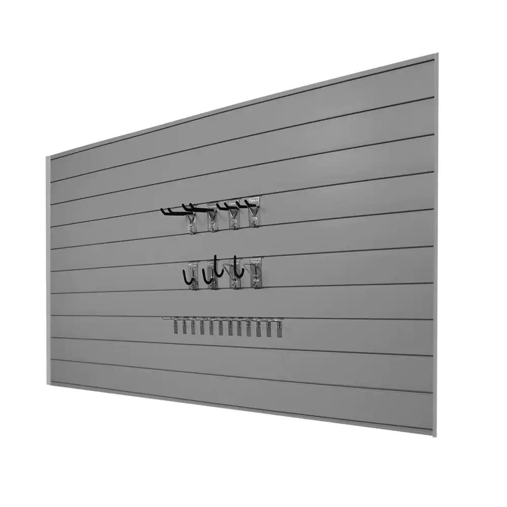 Proslat PVC Slatwall 8 ft. x 4 ft. Light Gray Hook Kit Bundle (20-Piece)