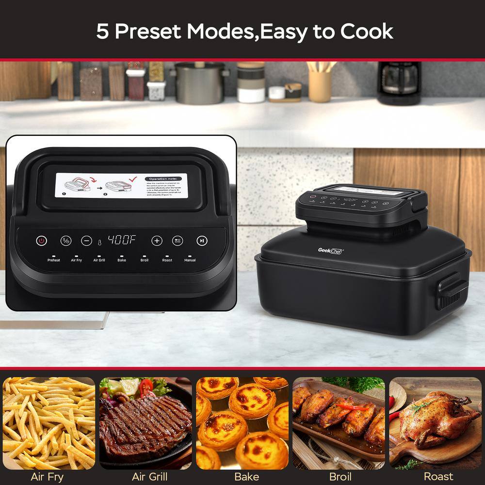 None 6 qt. Matte Black Smokeless Electric Grill Air Fryer with Preset Function and Removable Non-Stick Plate