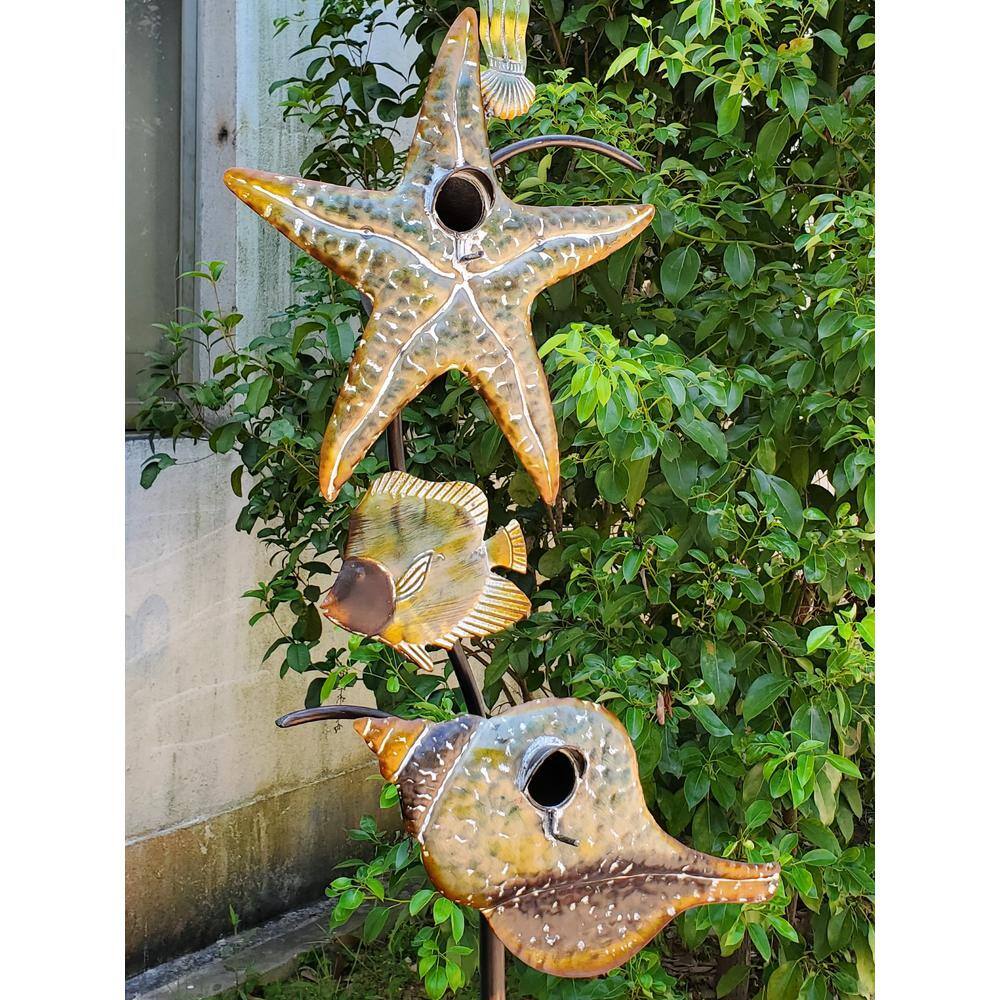 Zaer Ltd. International 95.5 in. Tall Coastal Style Birdhouse Stake - Octopus and Starfish