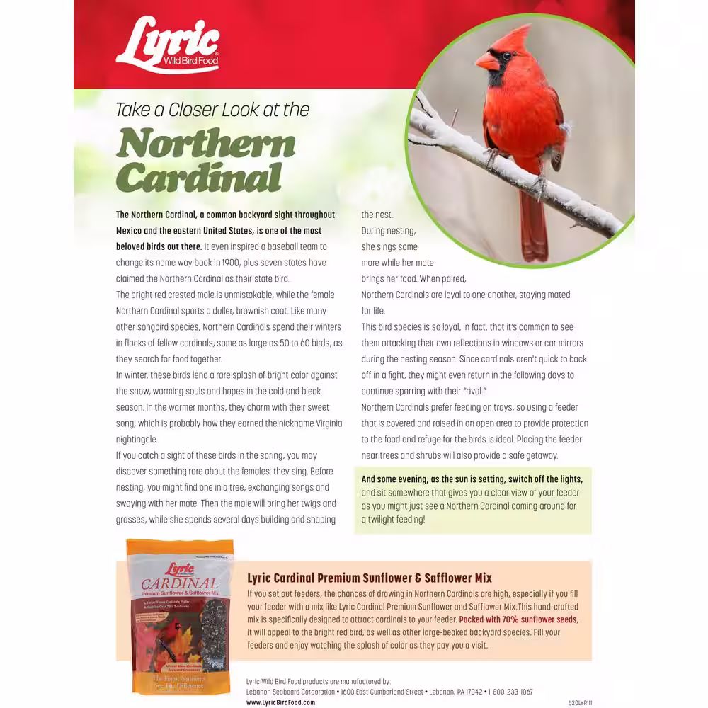 Lyric 18 lbs. Cardinal Premium Sunflower and Safflower Wild Bird Mix