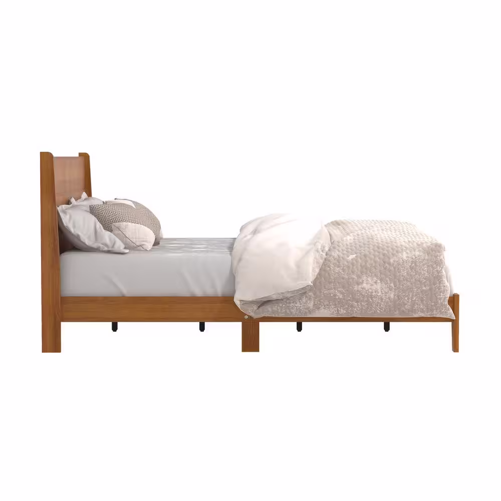GALANO Abby Retro Amber Walnut Wood Frame Queen Bed With Headboard