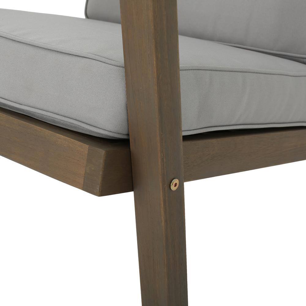 Noble House Leah Grey 7-Piece Wood Patio Conversation Seating Set with Grey Cushions