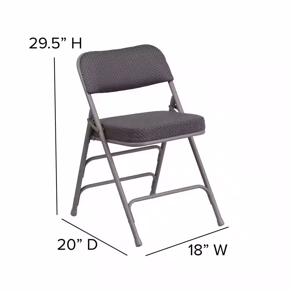 Flash Furniture Hercules Series Premium Curved Triple Braced & Quad Hinged Gray Fabric Upholstered Metal Folding Chair