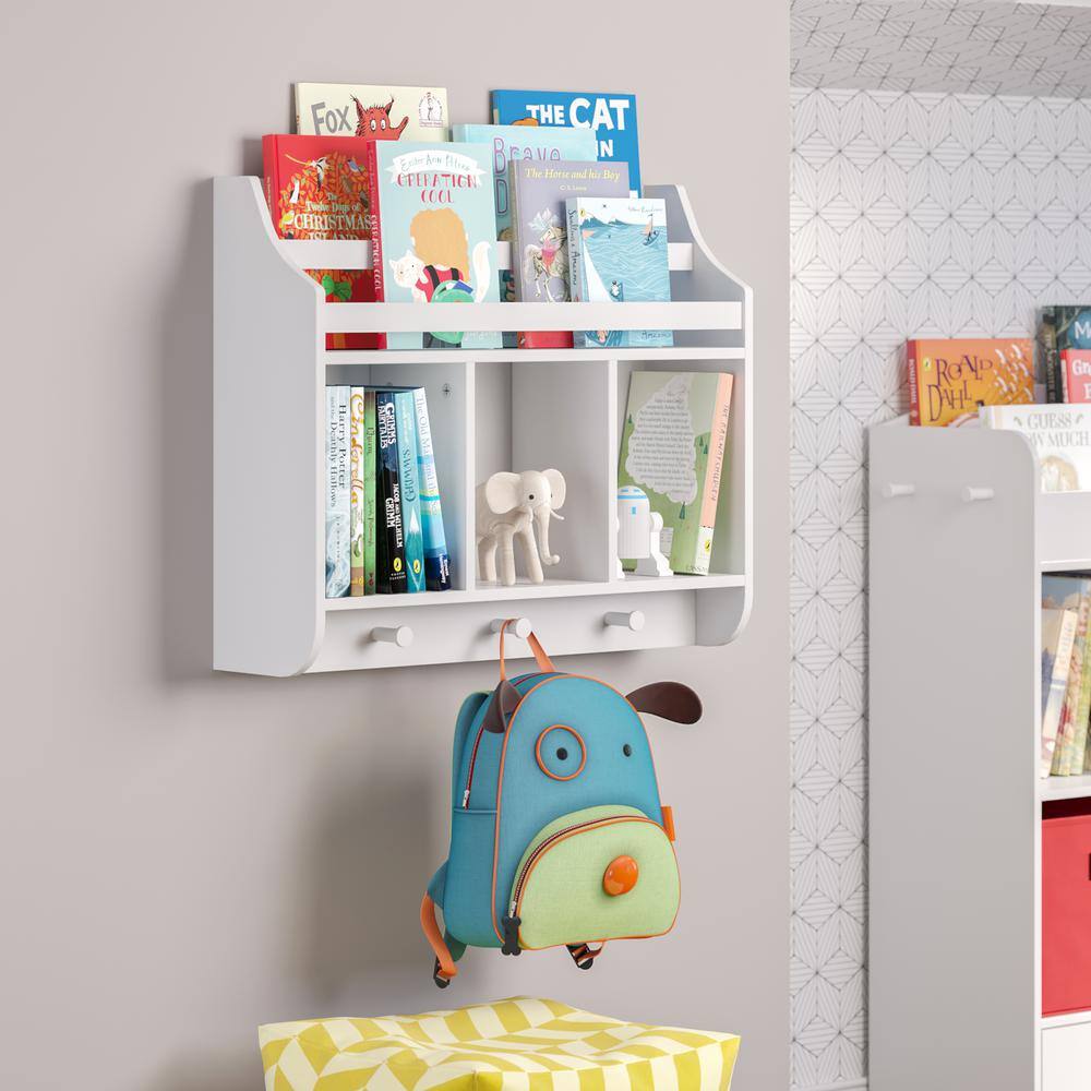 RiverRidge Home Kids White Wall Shelf with Cubbies and Bookrack