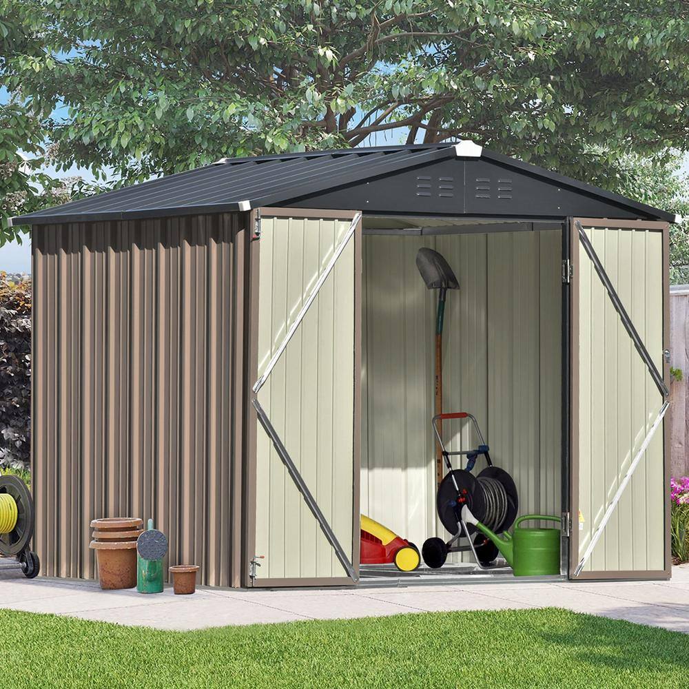 None 8 ft. W x 6 ft. D Outdoor Metal Shed with Lockable Doors (48 sq. ft.)