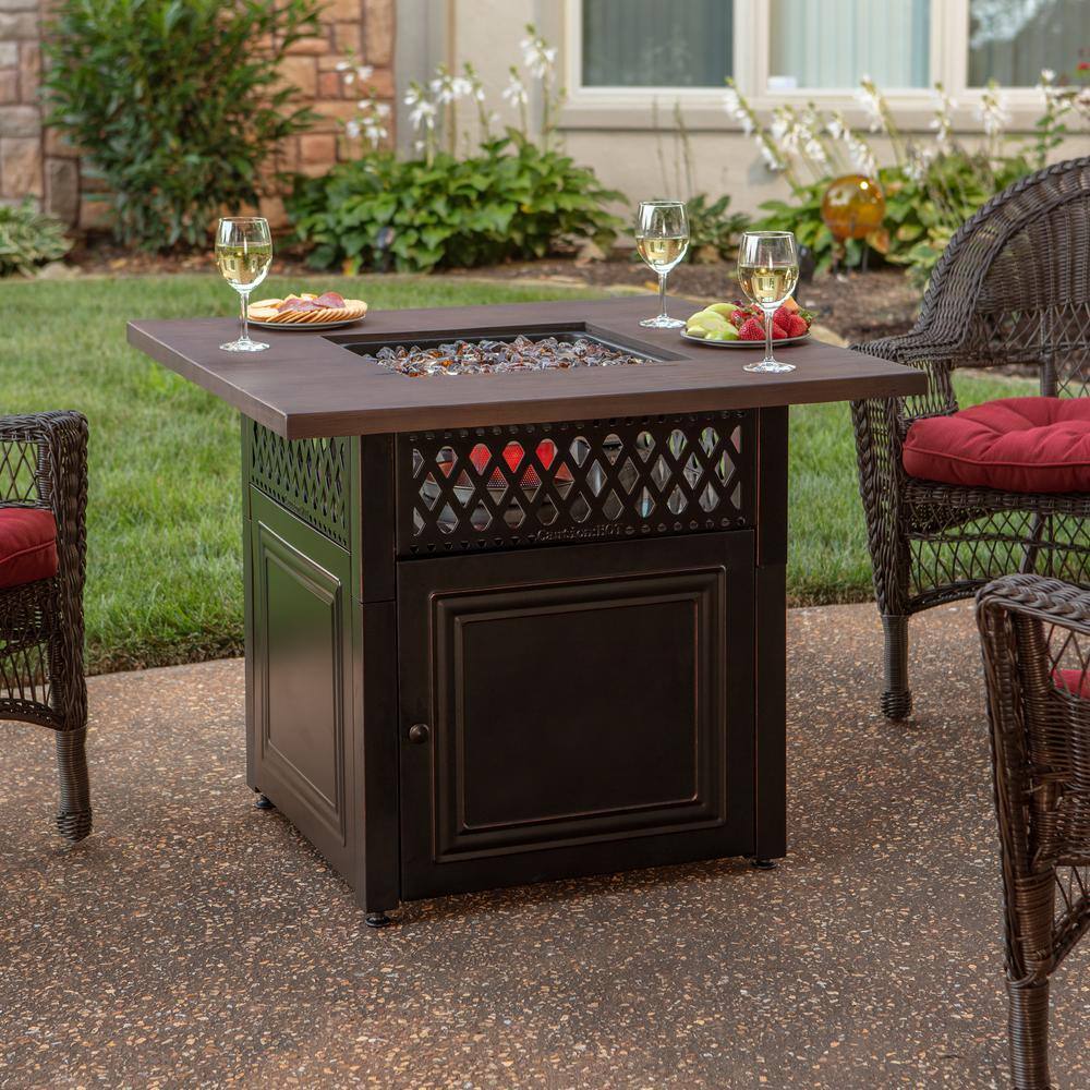 Endless Summer The DualHeat 37.8 in. x 30.7 in. Square Steel and Concrete Resin LP Gas Fire Pit with Hand Painted Wood Grain Mantel