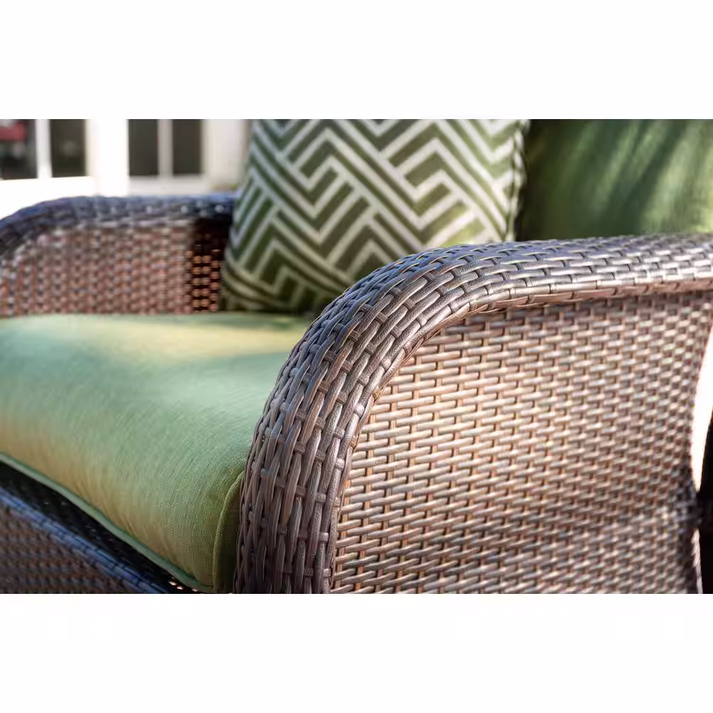 Hanover Strathmere 6-Piece Wicker Patio Conversation Set with Cilantro Green Cushions