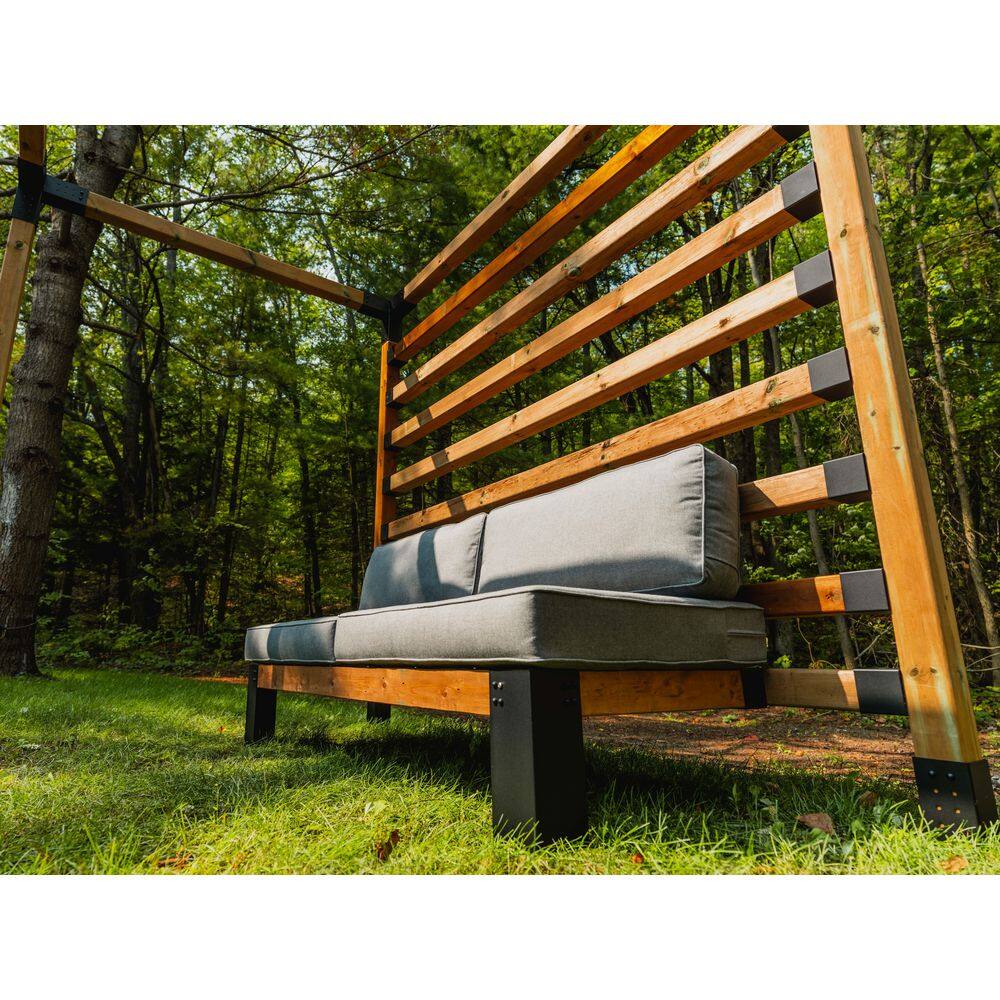 TOJA GRID 10 ft. L x 10 ft. W Pergola Kit with 4x4 KNECT Post Wall and Denim Shade Sail, 4x4 Wood Posts