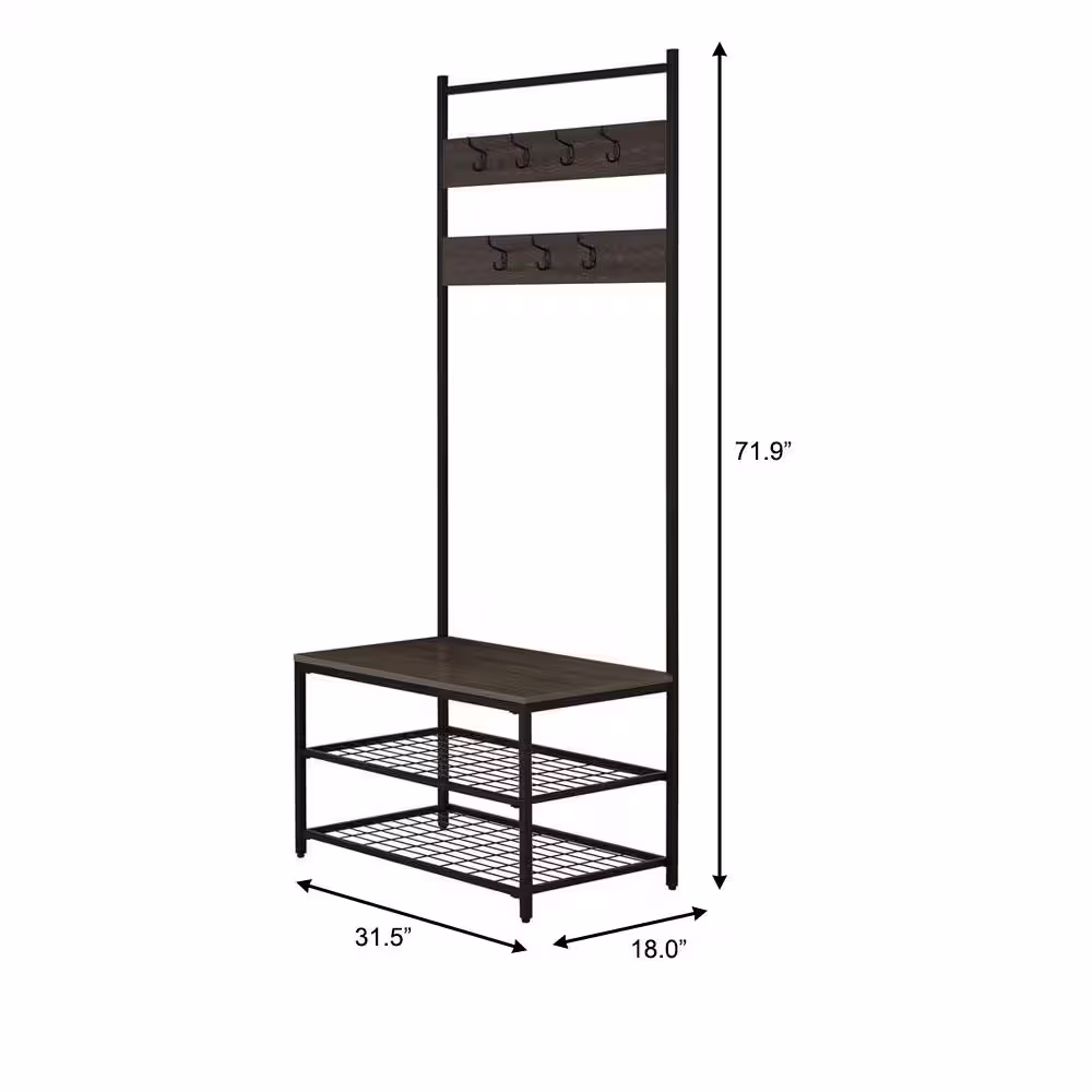 StyleWell Black Metal and Walnut Wood Seat Hall Tree