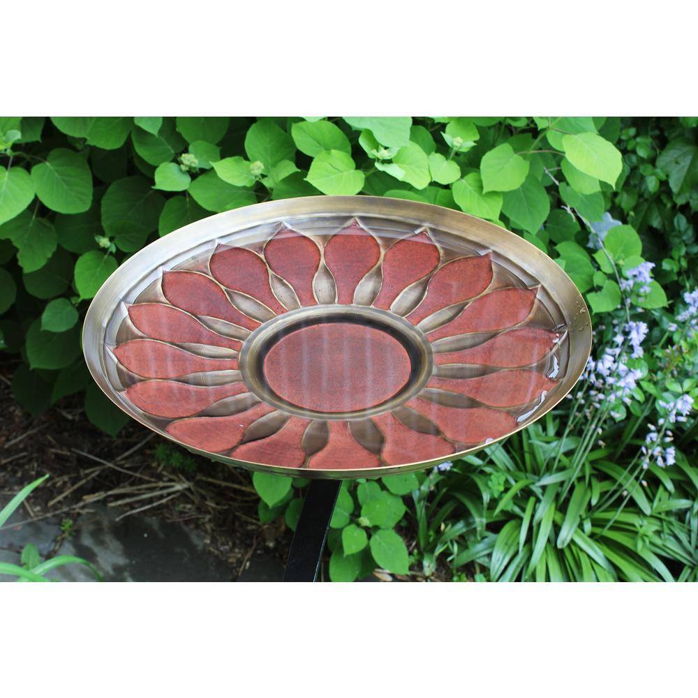 Achla Designs 16 in. W Antique and Patina Red African Daisy Birdbath with Rail Mount Bracket
