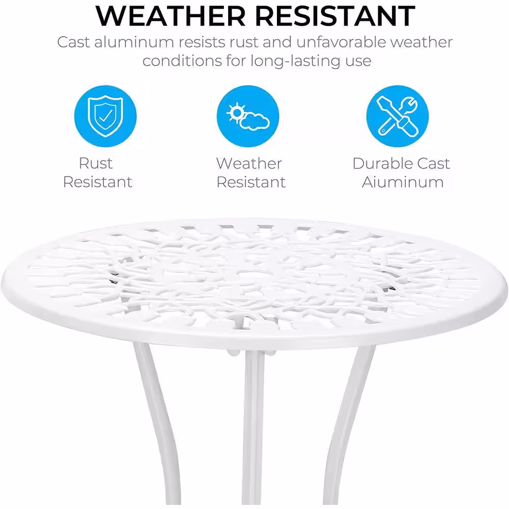 None 3-Piece Bistro Table Set with Small Round Table in White