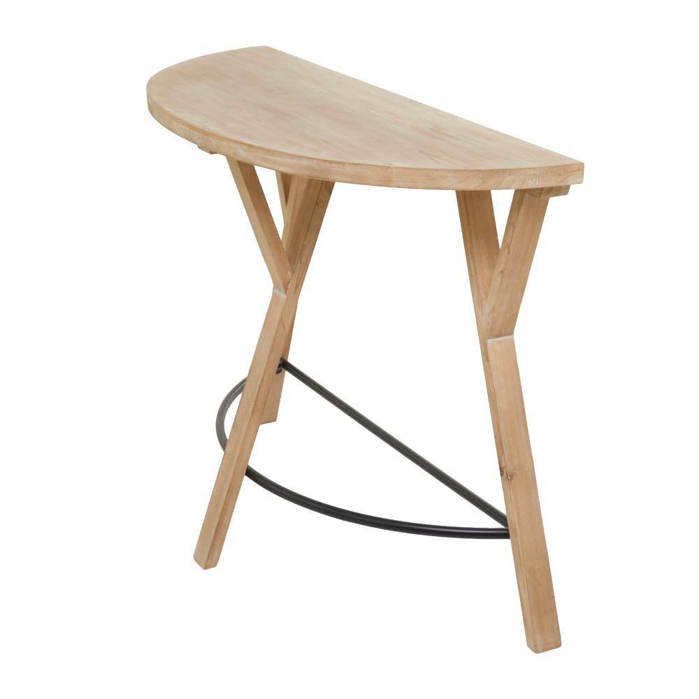 Litton Lane 42 in. Brown Extra Large Half Moon Wood Half Moon Console Table